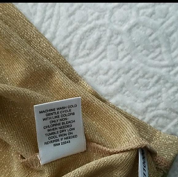 New York &Compaby Gold Shimmer V-Neck Ruched Top-Large - Picture 7 of 8